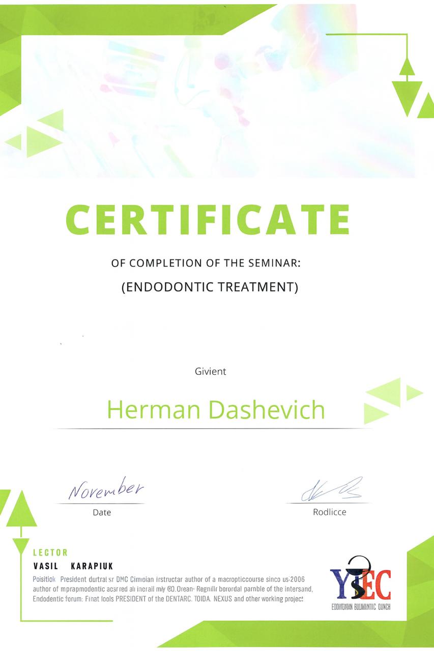 Endodontic treatment seminar participation certificate